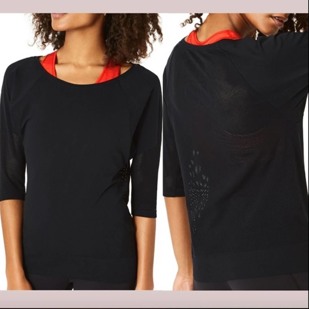 Sweaty Betty Dharana Black Yoga Mesh Half Sleeve Scoop Sweatshirt NWT Womens S